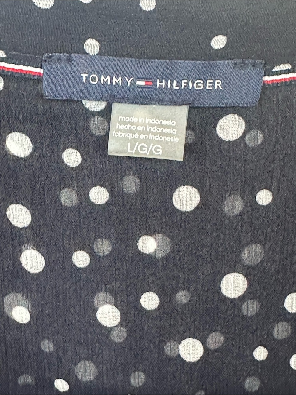 Tommy Hilfiger Navy and White Polka Dot V-Neck Blouse, with ties, size Large - Picture 2 of 8
